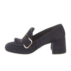 Prada Navy Suede Block Heel Loafers